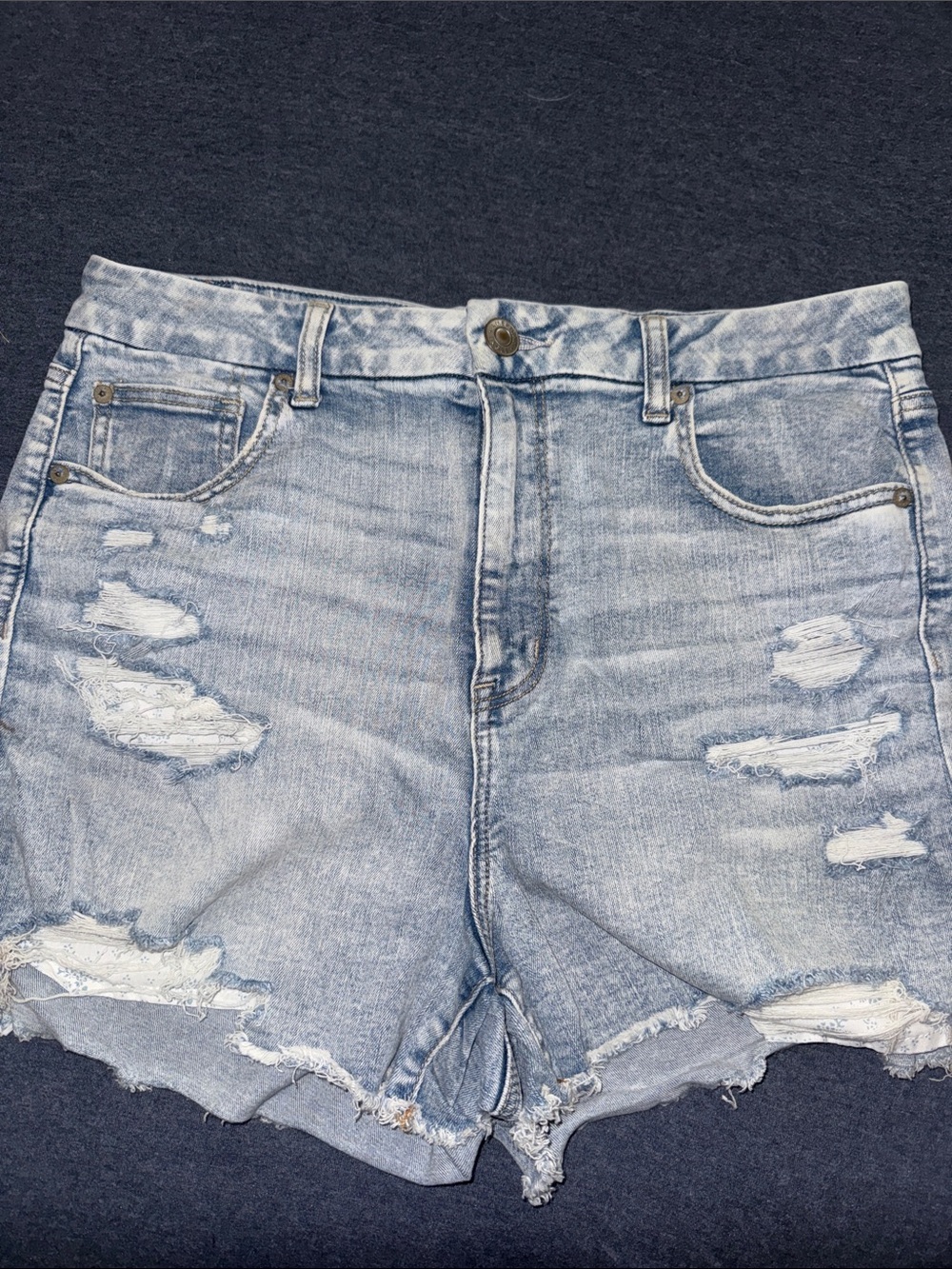 American Eagle Casual Distressed Light Blue Denim Shorts